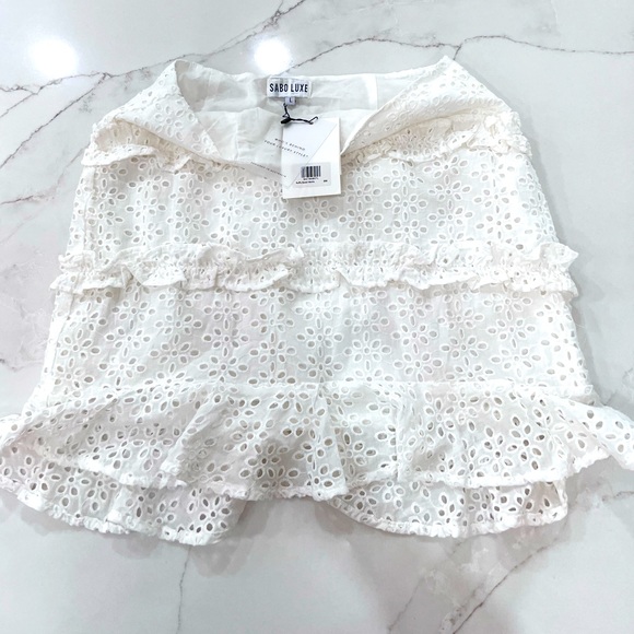 Sabo Luxe Ruffle Eyelet White Skirt (LG) - Picture 1 of 2